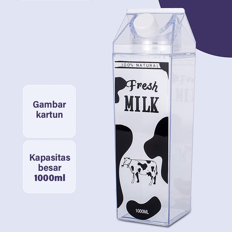 Botol Kulkas Transparent Botol minum Susu Karakter 1000ml dan 500ml - 1000ml, Milkcow