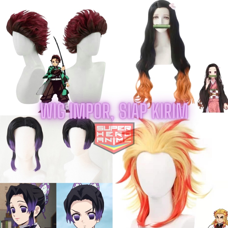 Wig Cosplay Anime Tanjirou Nezuko Shinobu Rambut Palsu Anak Dewasa Demon Slayer Kimetsu No Yaiba Import