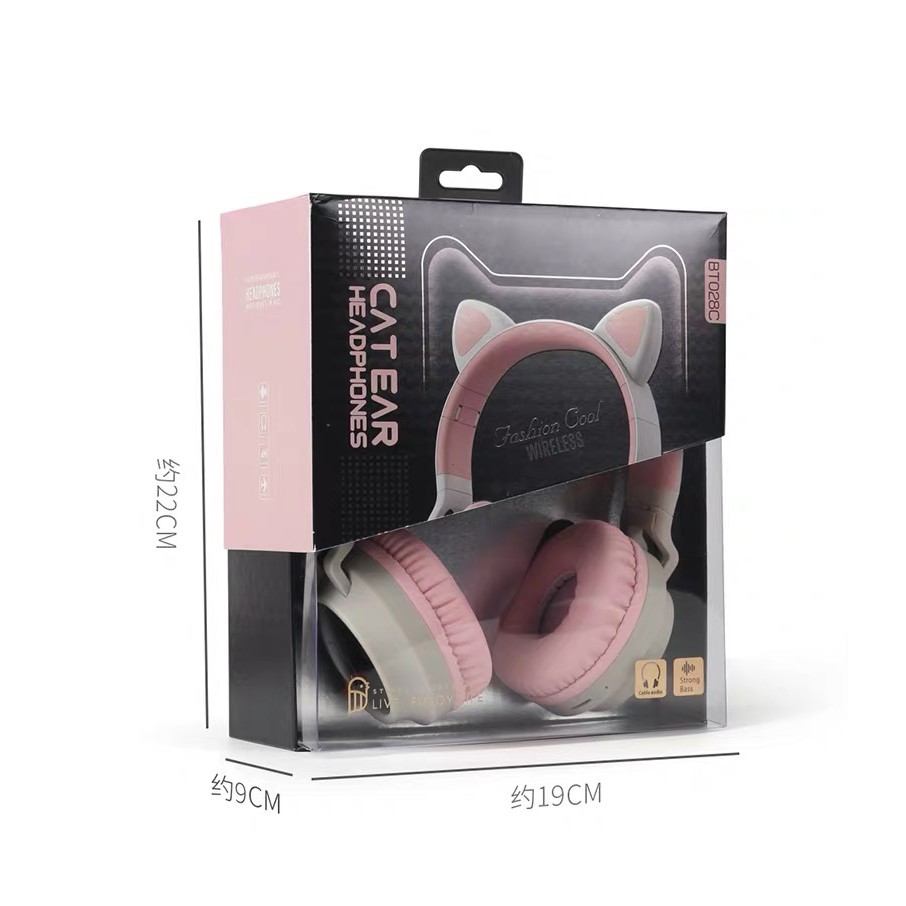 【33LV.ID】Headphone bluetooth model telinga kucing lampu led wireless stereo bass BT028C