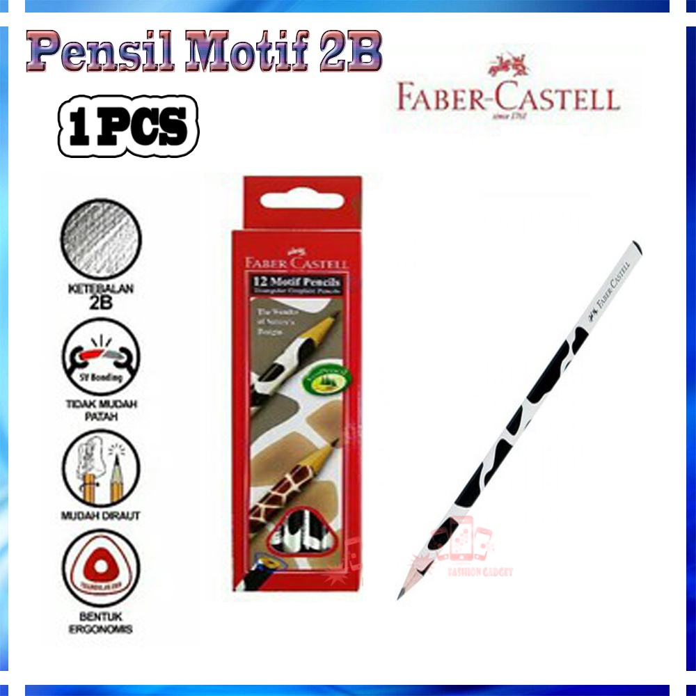 1 PCS Pensil Motif 2B Faber Castell 7 Motif NonToxic Aman Original Pensil Raut Pensil Fabercastell Motif - Motif Acak