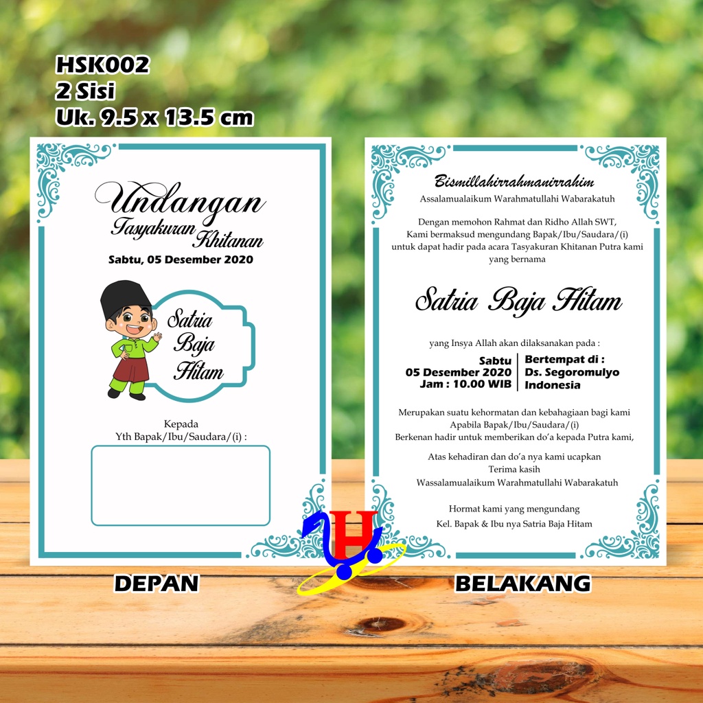 Jual Undangan Tasyakuran Khitanan, Sunatan, Undangan Mini, Dua Sisi
