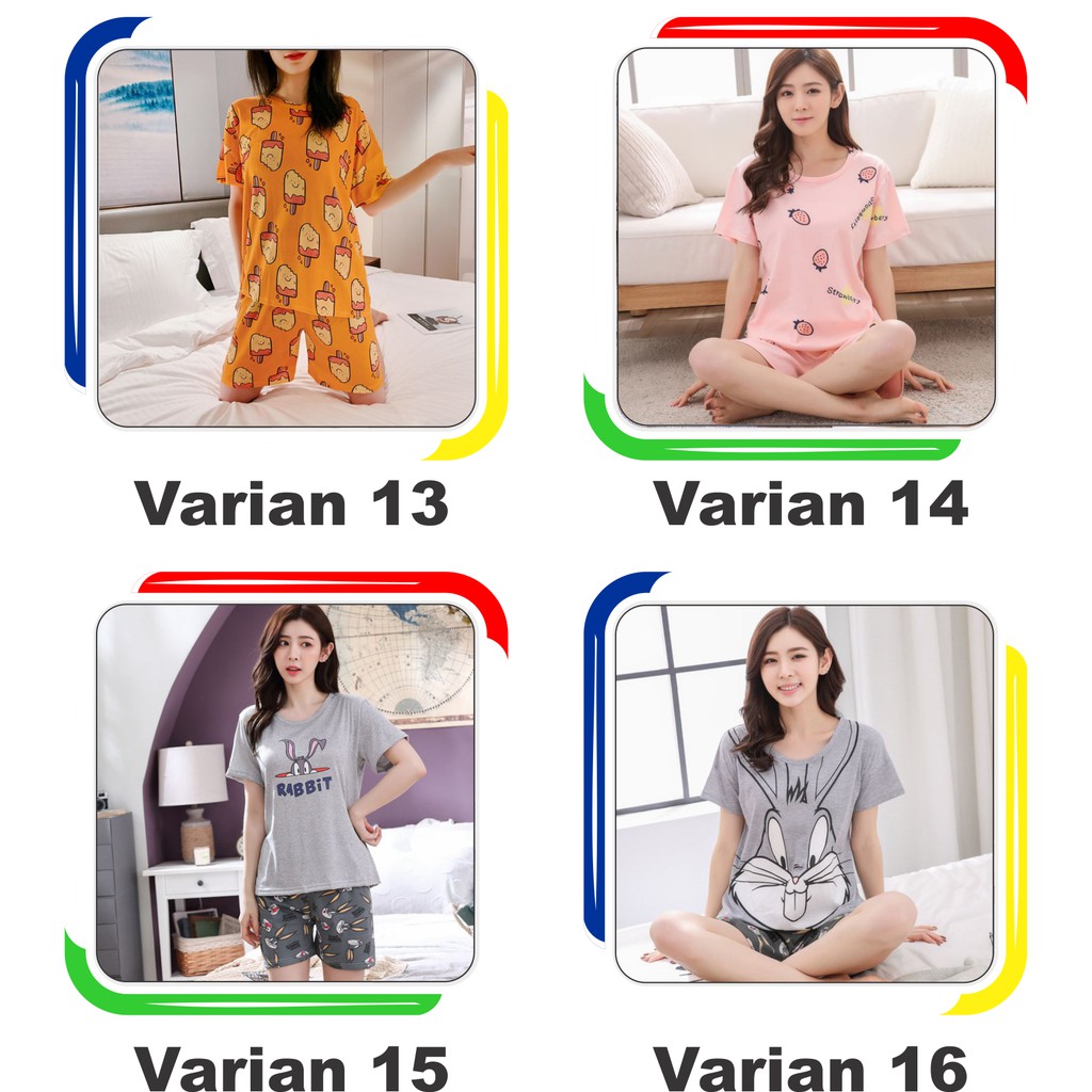 Gobra ♕ PW066 Part 2 Baju Tidur Wanita Nyaman Piyama Lengan Pendek Pakaian Daster Motif Lucu Import