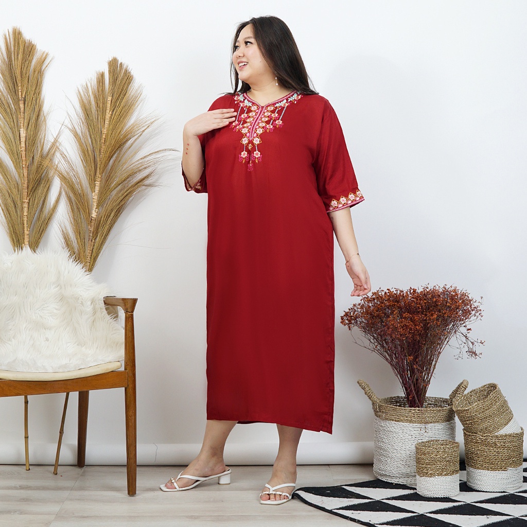 Daster jumbo bordir tasik Alisa | home dress big size katun rayon premium