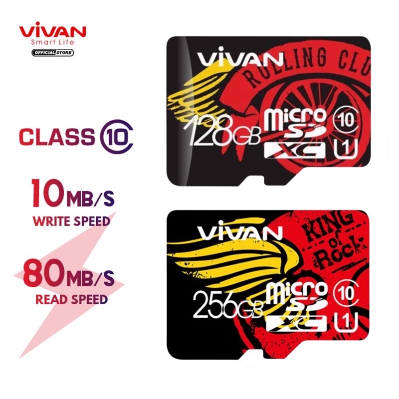 VIVAN Micro SD V256U10/V128U10 256GB/128GB Class 10 TF Card - Black + Red - Garansi Resmi 1 Tahun