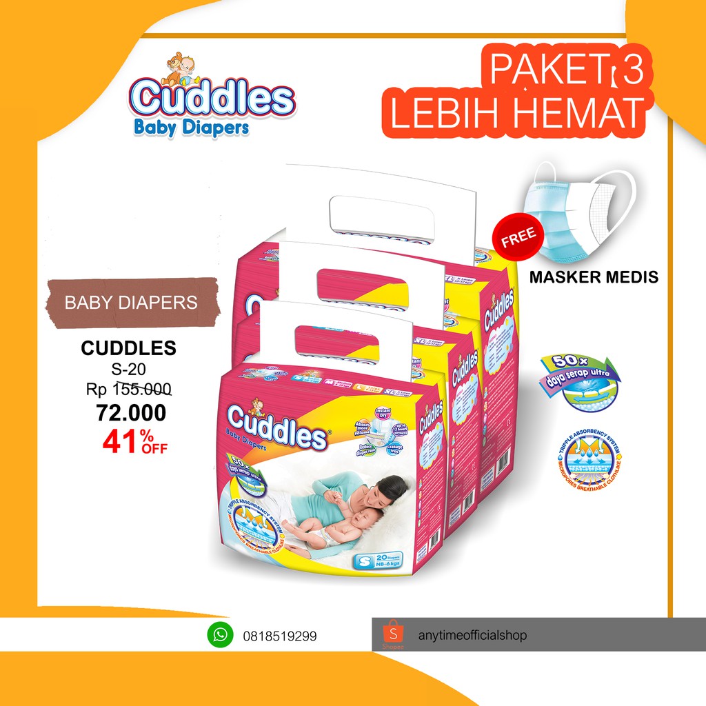 

Cuddles Popok Bayi / Baby Diapers Pekekat S20 - Paket 3 Bags