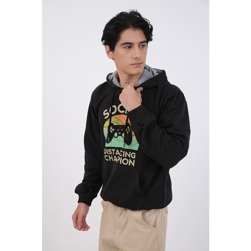 Berrybenka Street - Outer Sweater Hoodie Pria Social Distancing Black