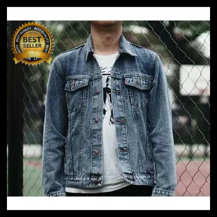 Ina Jaket Jeans Wanita Pria Levis Cewek Original Levi's Cowok High Quality - Sandwash, M PROMO