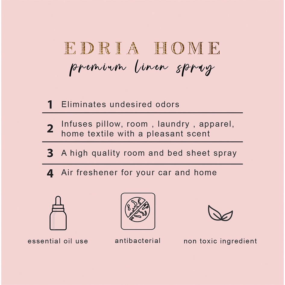 Edriahome Room and Linen Spray Rose Bundling 3 pcs/ Spring in Provence Series/ Anti Bacterial/ Multipurpose Room and Pillow Spray / Fabric Spray / Bed Spray /  Pillow Spray /  Laundry Spray / Odor Eliminator / Pengharum Ruangan dan Kain