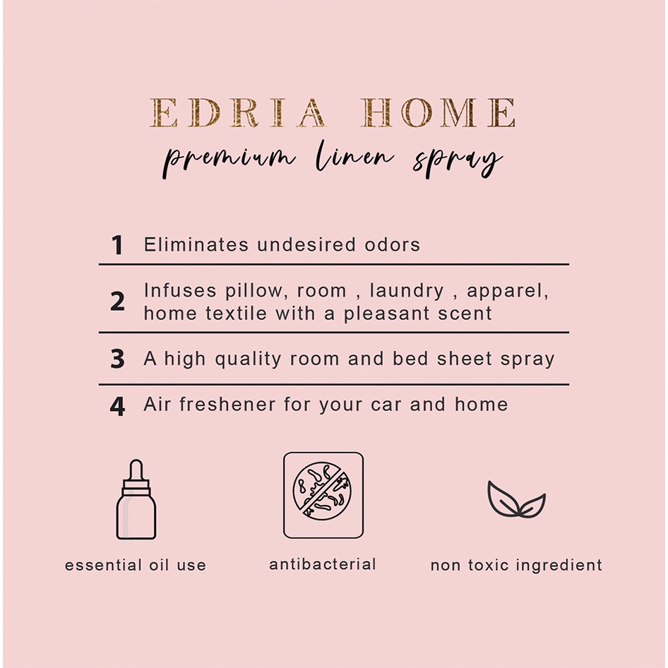 Edriahome Room and Linen Spray Pink Butterfly 250 ML/ Spring in Provence Series/ Anti Bacterial/ Multipurpose Room and Pillow Spray / Fabric Spray / Bed Spray /  Pillow Spray /  Laundry Spray / Odor Eliminator / Pengharum Ruangan dan Kain