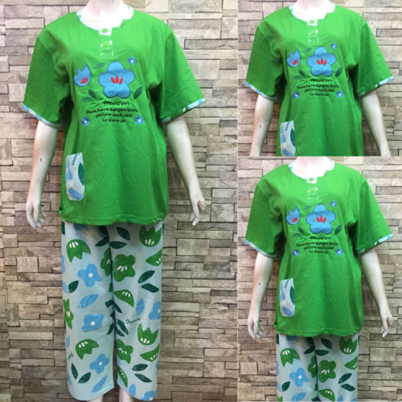 JUMBO CP DAILILAN  | BAJU TIDUR WANITA DEWASA | COD | PIYAMA-Flower Hijau