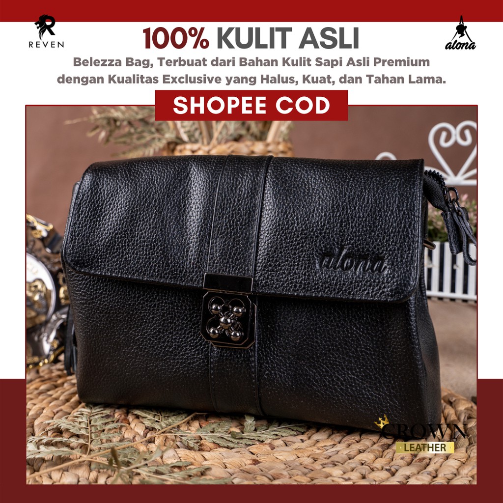 Tas Kulit Asli Wanita Selempang Slingbag Bahu Cewek Fashion Perempuan Original Belezza Shoulder Bag by Crown Leather Crownleather Store