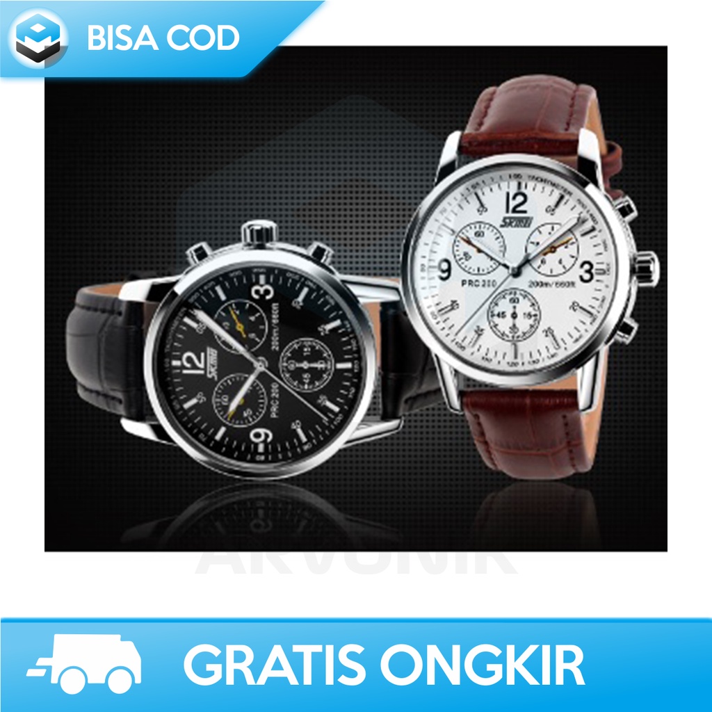 JAM TANGAN KULIT ANALOG PRIA CHRONO AKTIF SKMEI 9070CL TAHAN AIR MURAH