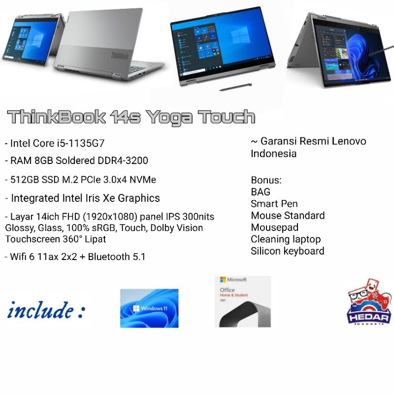 Lenovo Thinkbook 14S Yoga Touch i5 1135G7 8GB 512GB IRiS W11 OHS FHD