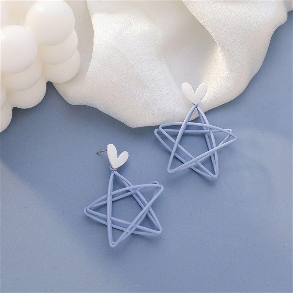 Perhiasan Anting LILY Star Sky Blue Heart Earring Berlubang