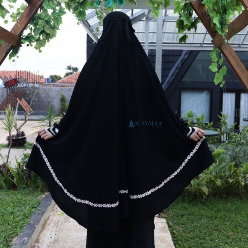 Set Khimar Syari Handzipper Nailah Niqab Poni Jetblack Alsyahra Exclusive