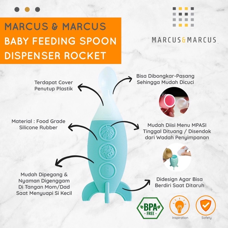 Marcus &amp; marcus baby feeding spoon dispenser rocket - sendok mpasi bayi