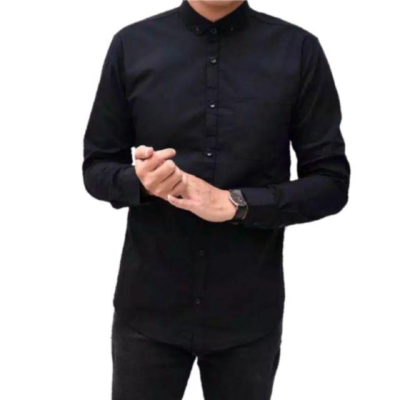 KEMEJA PRIA HITAM POLOS LENGAN PANJANG  KEMEJA DISTRO SLIMFIT KASUAL FORMAL KEMEJA HITAM