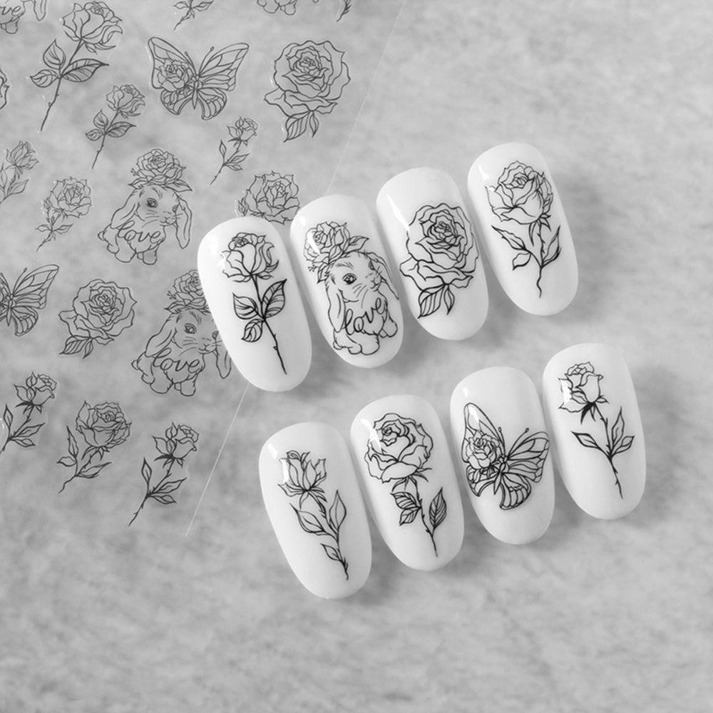 Agustinina Kartun Stiker Kuku Bunga Musim Panas Perekat Diri Bintang Kelinci Beruang DIY Kuku Decals