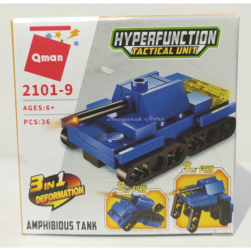 Mainan Edukasi Anak Brick Qman 2101-9 AMPHIBIOUS TANK -TANK BAJA BIRU