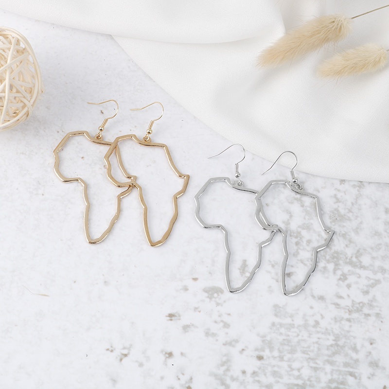 Anting Kait Gantung Bahan Alloy Desain Peta Afrika Gaya Etnik