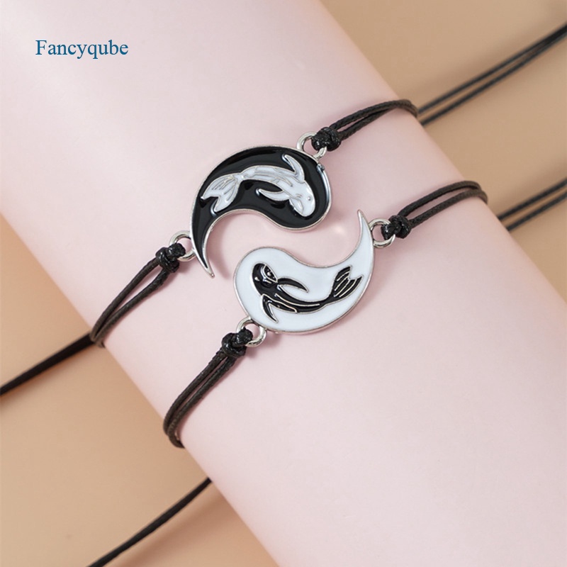 Fancyqube 2pcs / Set Gelang Tali Yin Yang Dapat Disesuaikan Untuk Persahabatan