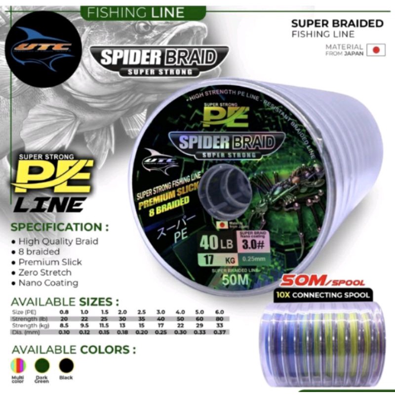 BENANG TALI PE UTC SPIDER BRAID X8/TALI PE X8 Spider Braid 50M (connecting)/ Benang PE Utecate Spide