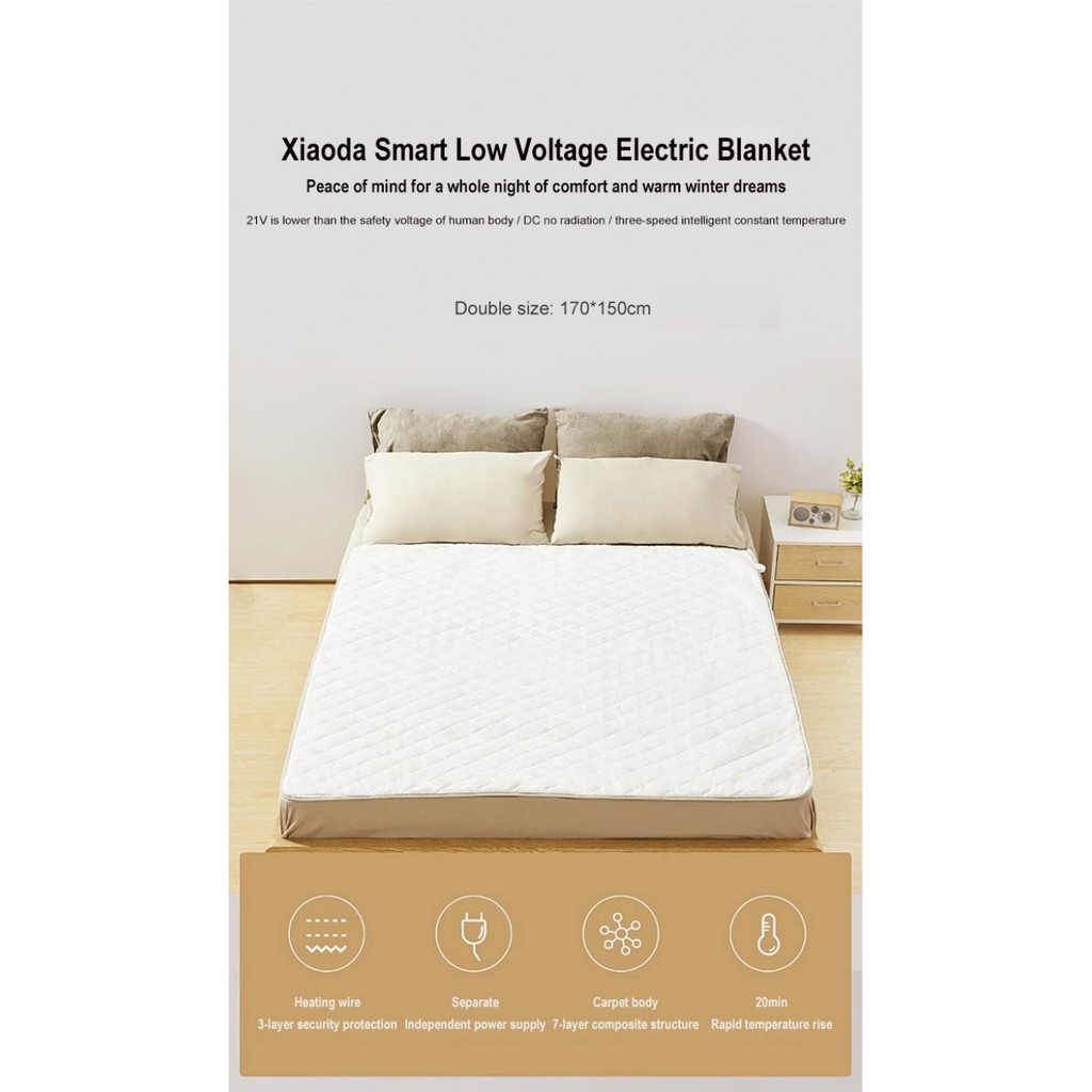 Electric Blanket Xiaomi Xiaoda Double Size 170x150 Cm Hddrt03 120w Ccm738 Shopee Indonesia