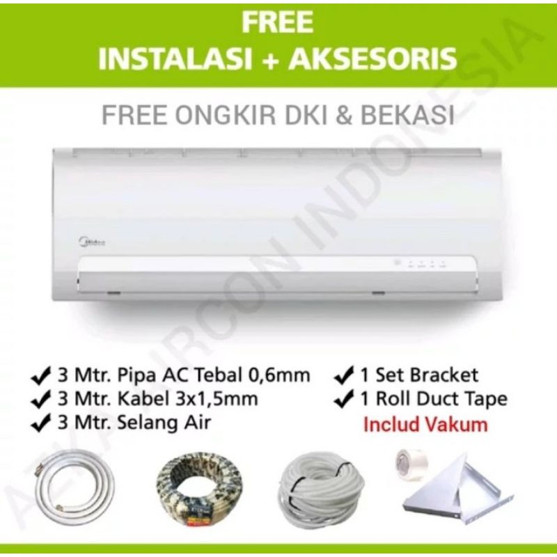 AC Midea 1 PK standard Free Pasang dan Aksesoris