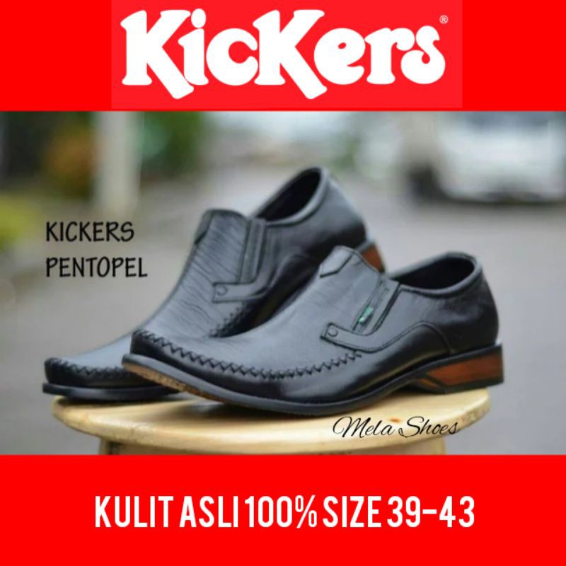 Sepatu Pantopel Pria Kickers Kulit Asli Garansi / Sepatu Cowok Formal Kulit Asli / Sepatu Kerja Pria Kickers Pantofel / Sepatu Kantor Laki Promo