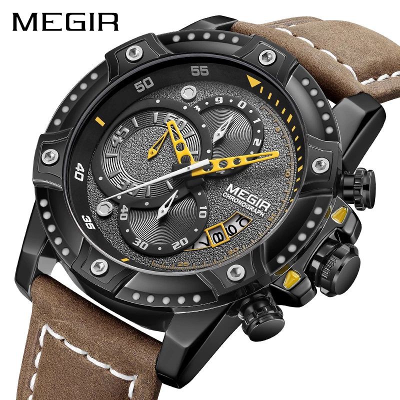 MEGIR 2130 Jam Tangan Pria Analog Chronograph Tali Kulit WATCHKITE WKOS