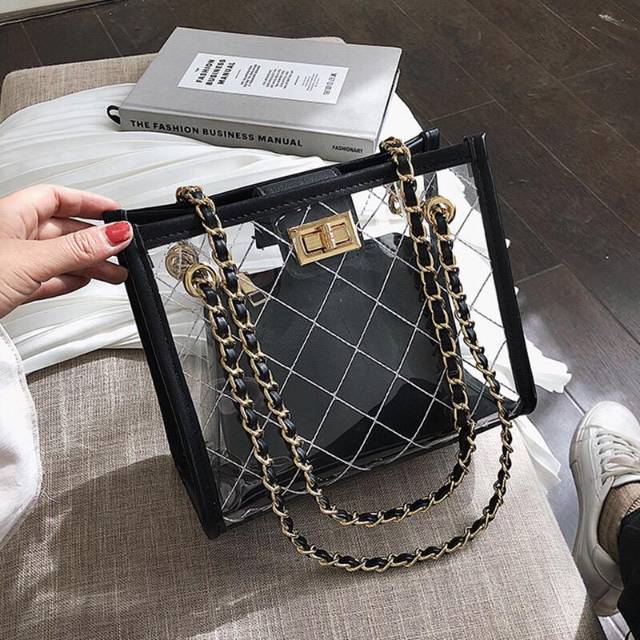G767 Shoulder Bag /  Tas Impor / Top Handle / Rantai Kepang Bening