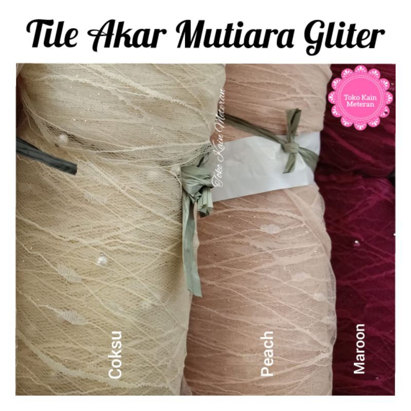 KAIN TILE TULLE AKAR MUTIARA GLITER MURAH