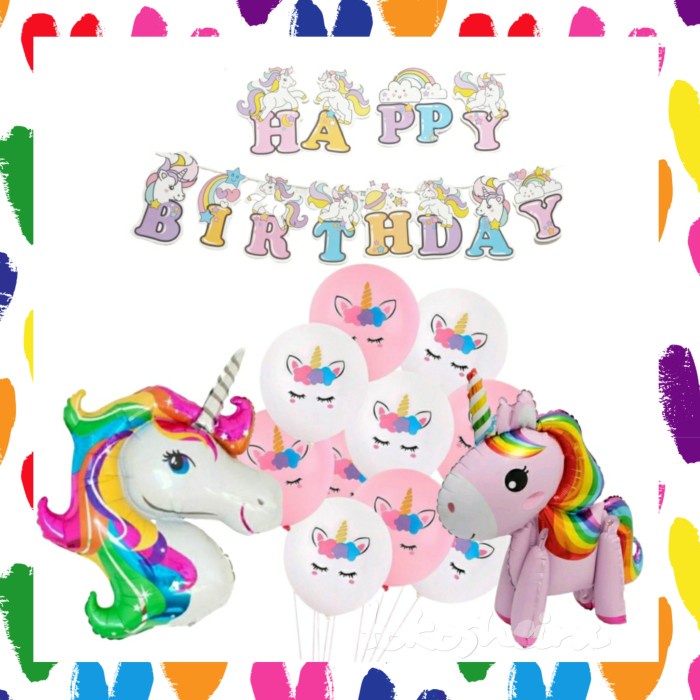 Jual CODE632 Paket Balon Unicorn Happy Birthday Set Dekorasi Ulang