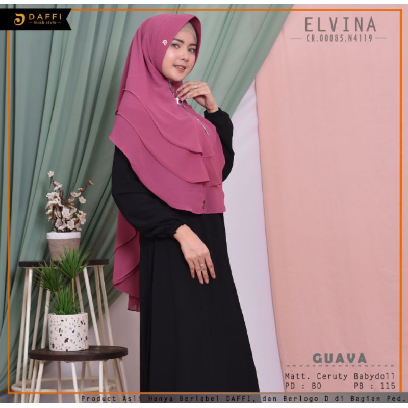 ELVINA,  KHIMAR CERUTY 3 LAYER ORI DAFFI HIJAB