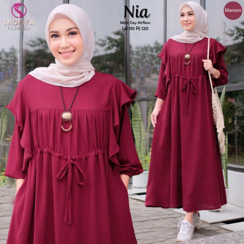 Baju Wanita Kekinian Gamis Remaja Polos Nia Midi Dress Korea Gamis Crinkle Busana Muslim Wanita Terbaru