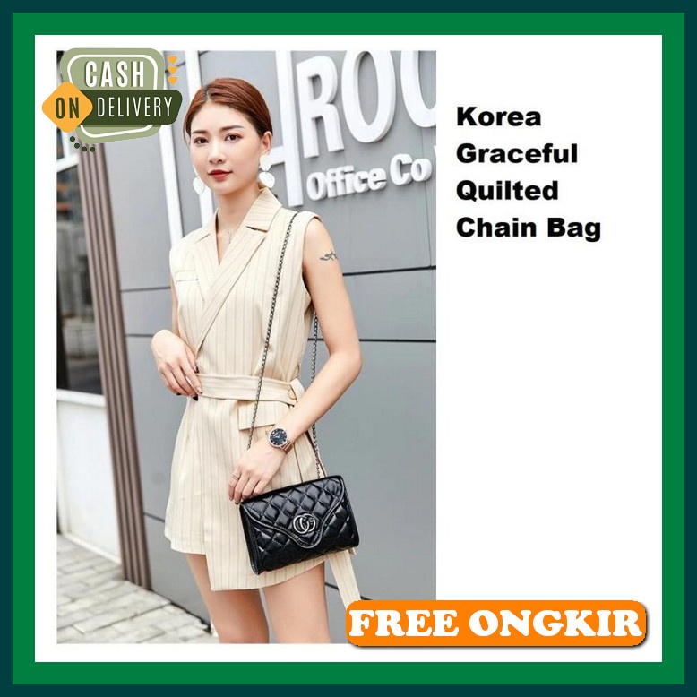 Tas Selempang Wanita Semi Kulit Besar Casual Rantai Kanvas Mewah O4J0 Masa Kini Mini Stylish Pesta P