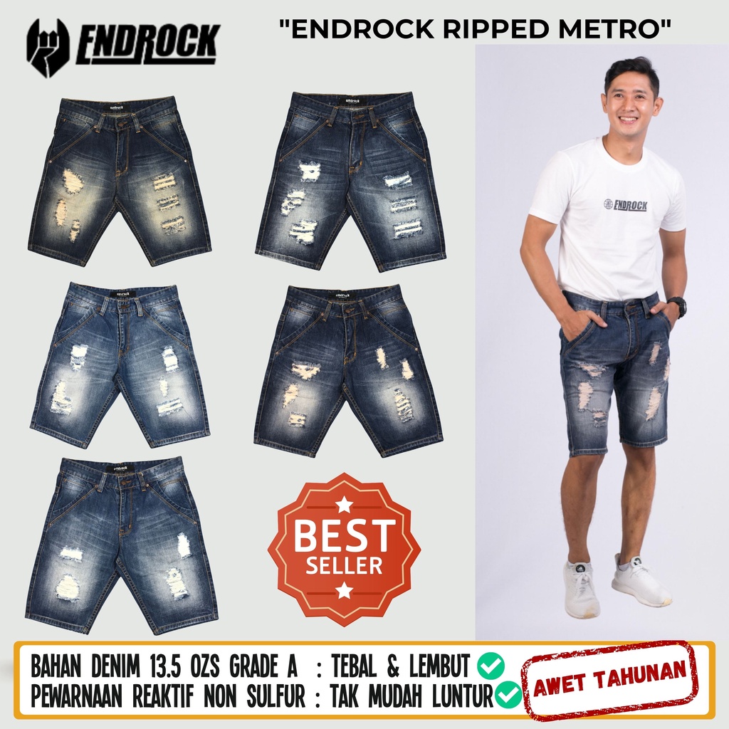 ORIGINAL Endrock Metro | Celana pendek sobek pria distro