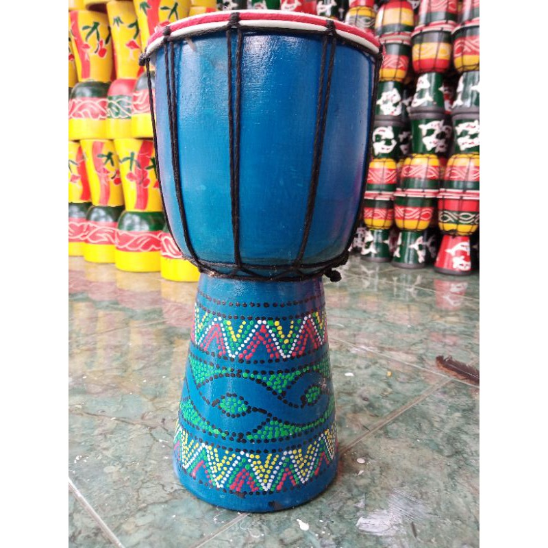 Gendang Jimbe 30cm Warna Biru Motif Unik Mainan Anak