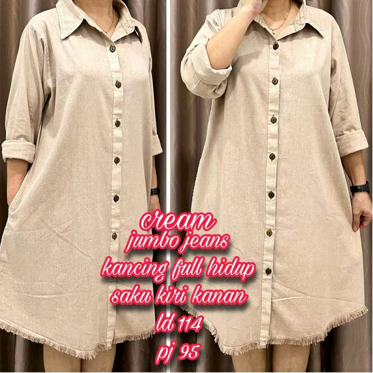 Top Produk.. Dress Jeans Jumbo coklat army putih polkadot ld.110/112/114cm