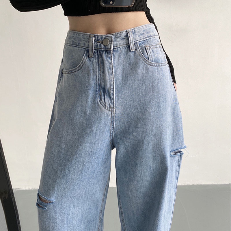 JEANS KOREAN STYLE HIGHT WAIST KULOT JEANS SOBEK CELANA JEANS WANITA