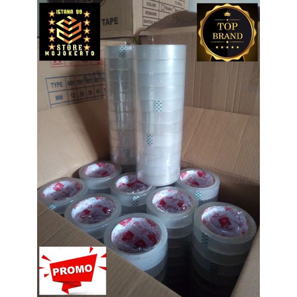 

lakban Opp isolasi packing ukuran lebar 2,4cm 90y