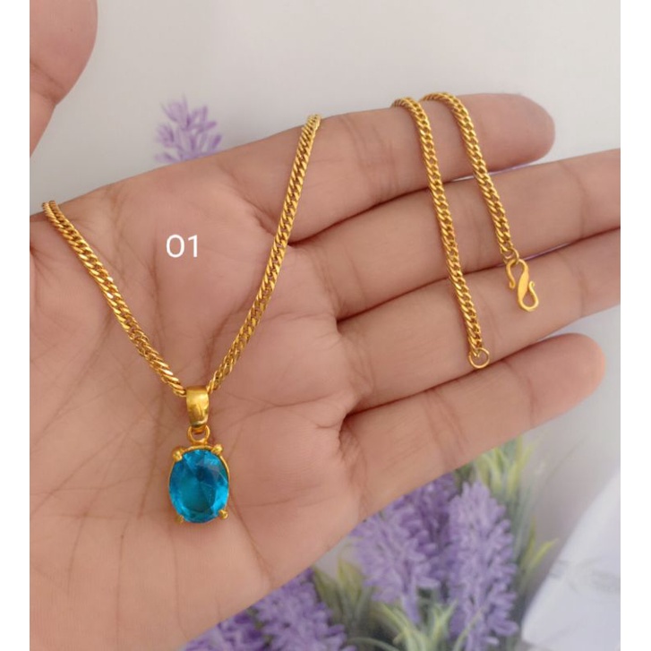 Kalung titanium permata zircon biru