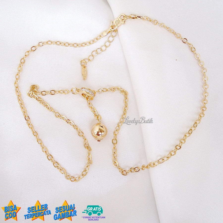 Lovelybutik Kalung Xuping G4bby Wanita Model Koye Bola Cincin Kristal lapis Emas