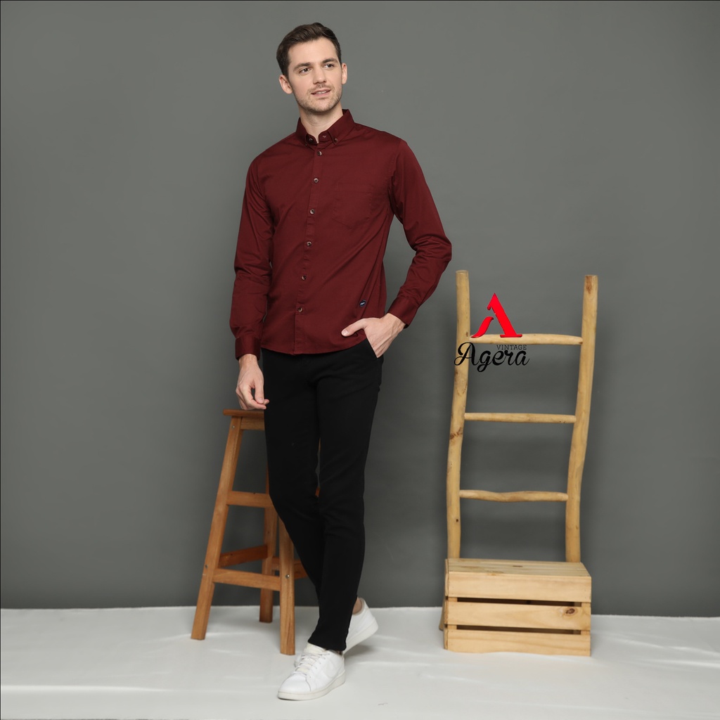 HEM MARON AGERA VINTAGE/ KEMEJA PRIA LENGAN PANJANG ORIGINAL/ BAHAN KATUN TWILL IMPORT/ SHIRT AGERA 