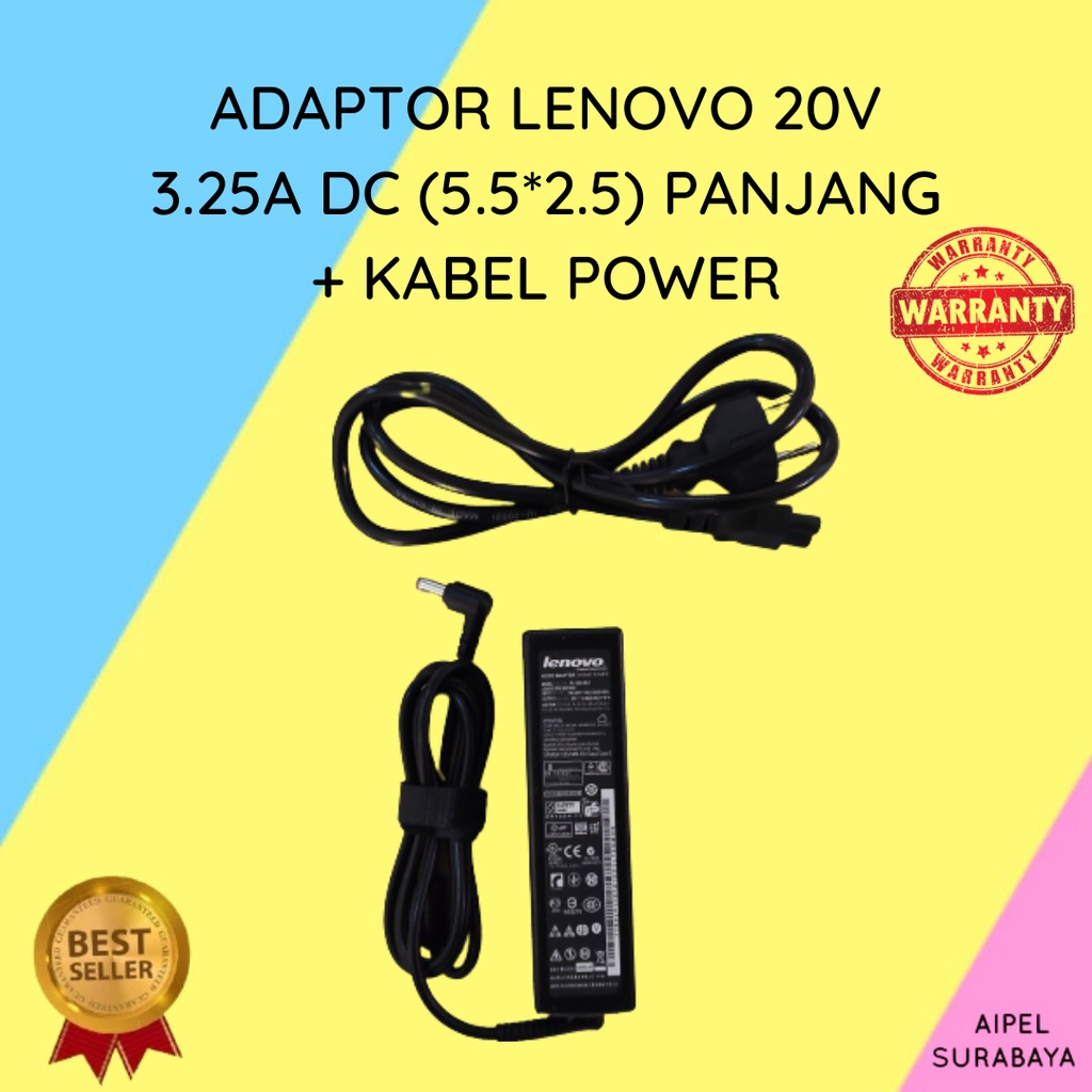 LENOVO203255525PKP | ADAPTOR LENOVO 20V 3.25A DC (5.5*2.5) PANJANG + KABEL POWER