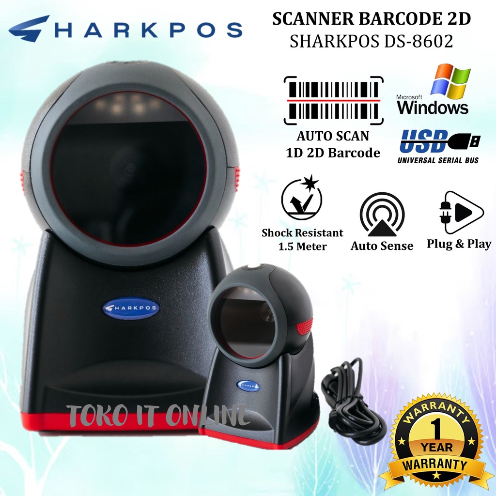 Sharkpos DS8602 Barcode Scanner 1D 2D USB Desktop Scan QR Code Faktur Resi / SHARKPOS-DS 8602