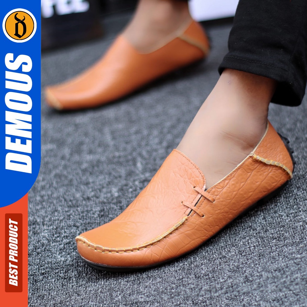 DEMOUS Friza - Sepatu Slip On Pria Casual Kerja Kulit Asli