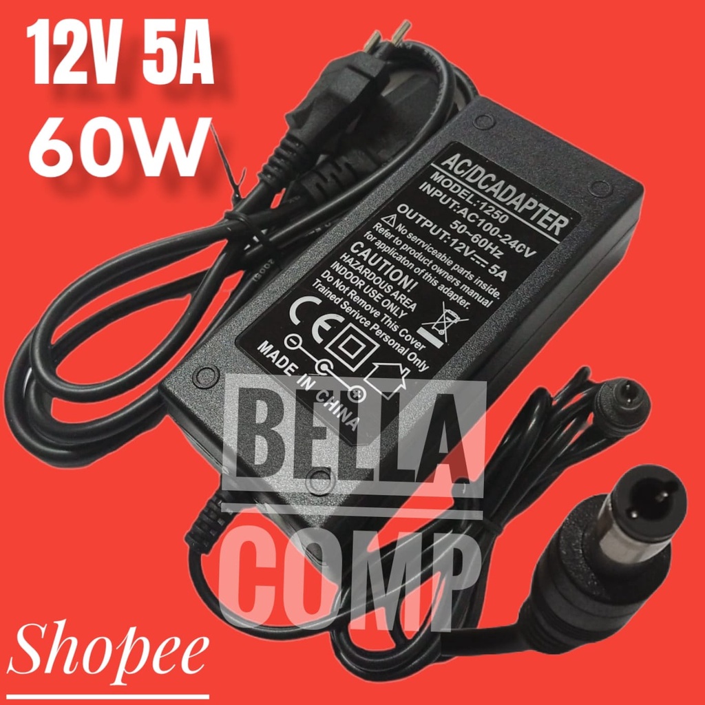 AC Power Adaptor 12V 5A 60W EU Plug untuk LED Strip DVR CCTV DLL Plus Kabel Power / Power Supply AC Adapter Charger 12V 5A / ADAPTOR CCTV DVR CAMERA 12Volt 5Amper