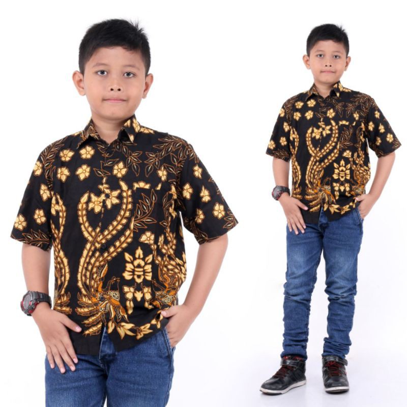 (BISA COD) KEMEJA BATIK ANAK LAKI-LAKI | baju batik anak laki-laki lengan panjang bisa buat seragam sekolah hari batik-Hem emprit kuning