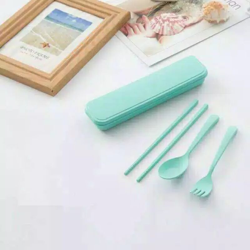 mrcaisen SENDOK GARPU SUMPIT SET KOTAK alami jerami gandum ramah lingkungan tahan panas